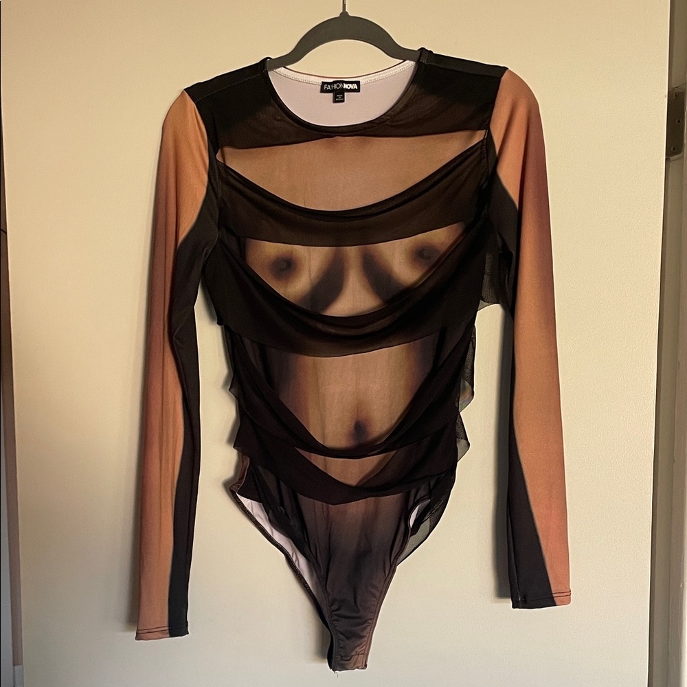 Black and Tan Naked Bodysuit
